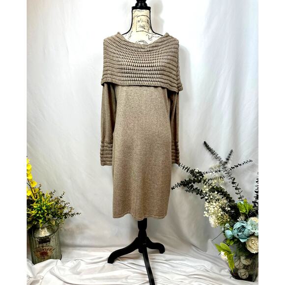 Philosophy Cowl Neck Crochet Overlay with Matching Cuffs Dress Taupe XL - Picture 2 of 15